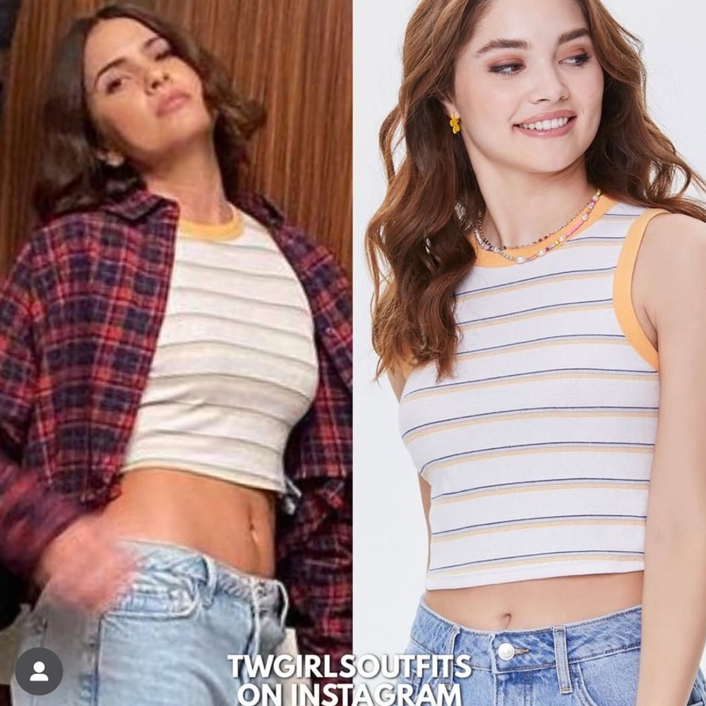 Striped Sleeveless Top with Yellow Trim ASO teen wolf Malia hale